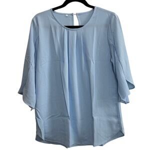 NWOT Women's 3/4 Sleeve Scoop Neck Flowy Lightweight Blouse Shirt Top Blue L